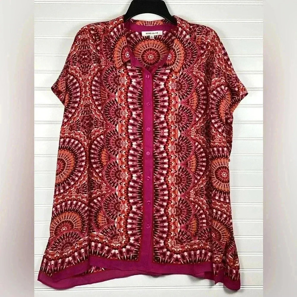 Rose + Olive Women's Boho Shirt Sleeveless Top Size 3X Hot Pink Fuchsia Orange - Picture 1 of 6